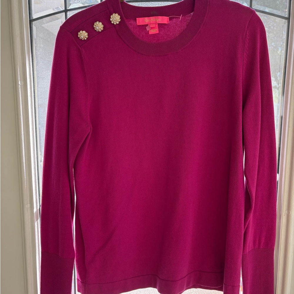 Lilly Pulitzer Magenta Sweater with Pearl Button Accents